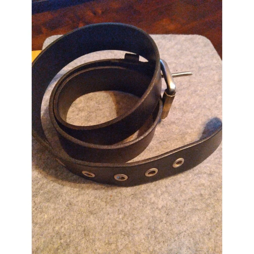 Classic Black Leather Belt‎ with Silver Double-Prong Buckle Casual Dress Belt